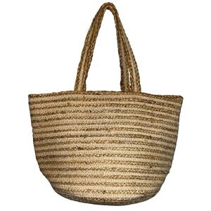 Chloe & Lex JUTE TOTE WHITE STRIPES